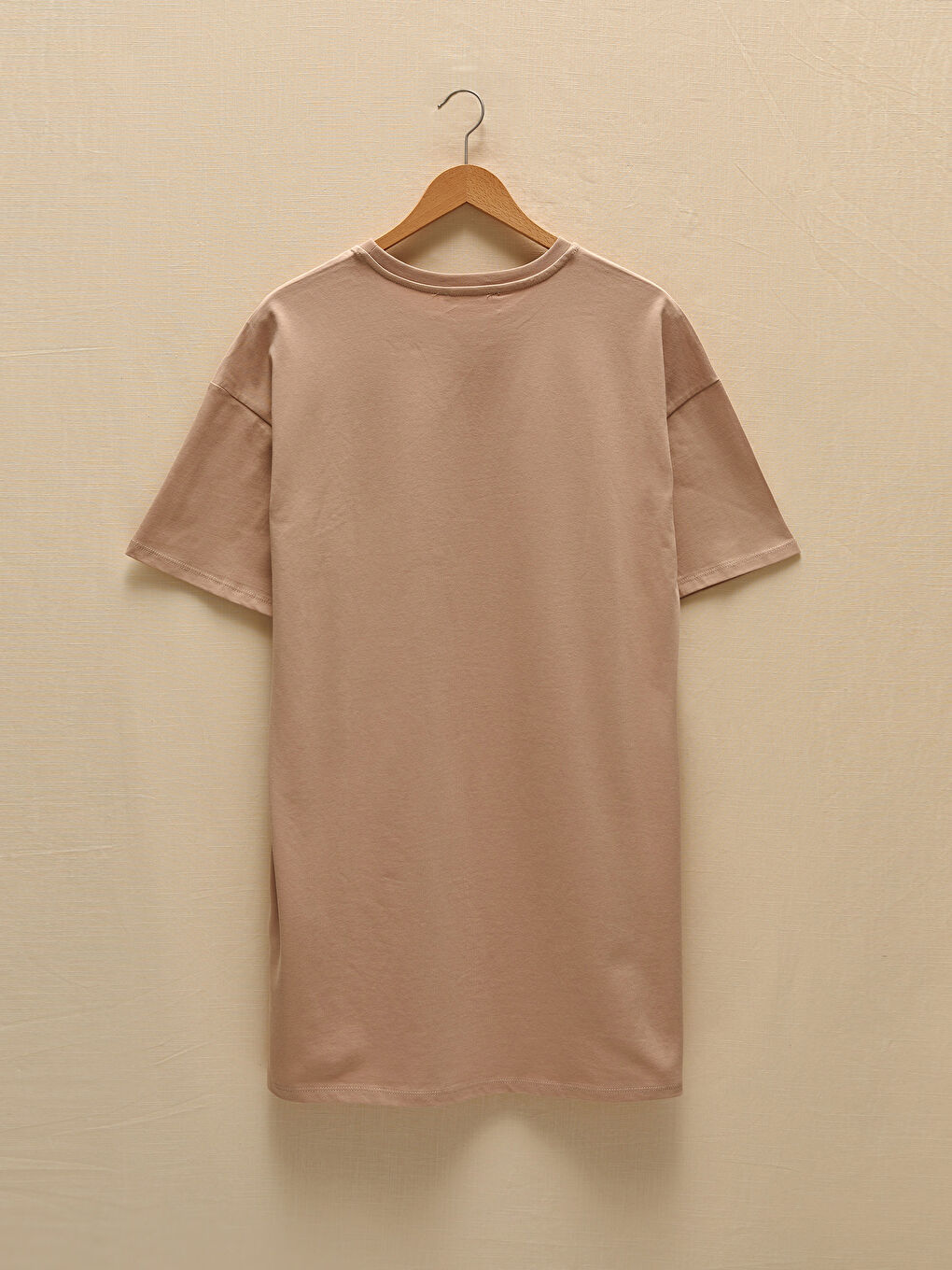 Bej Bisiklet Yaka Baskılı Kısa Kollu Kadın Elbise-7