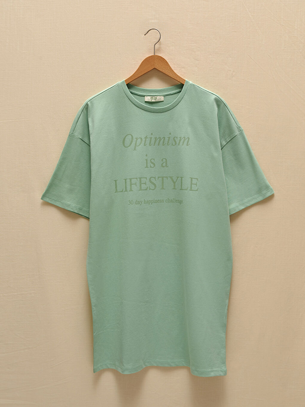 Yeşil Bisiklet Yaka Baskılı Kısa Kollu Kadın Elbise-6