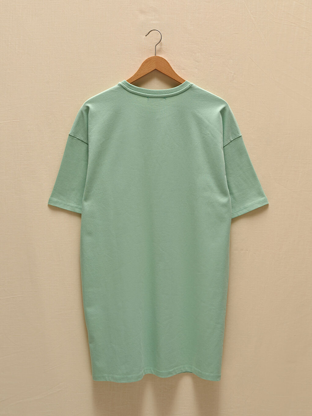 Yeşil Bisiklet Yaka Baskılı Kısa Kollu Kadın Elbise-8