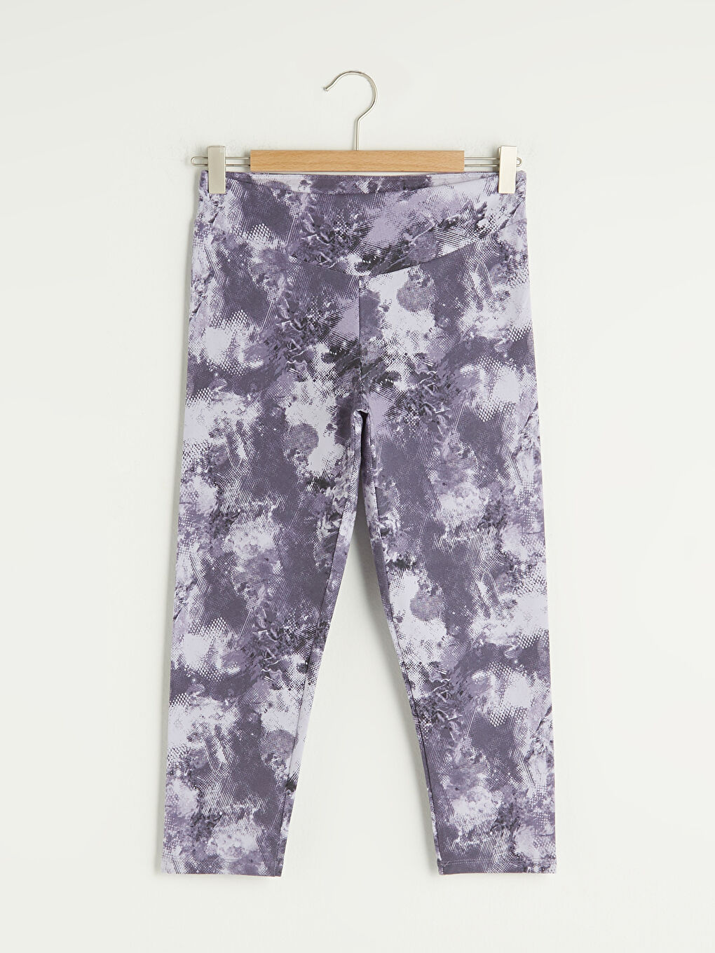 Mor Beli Lastikli Desenli Kadın Spor Tayt-9