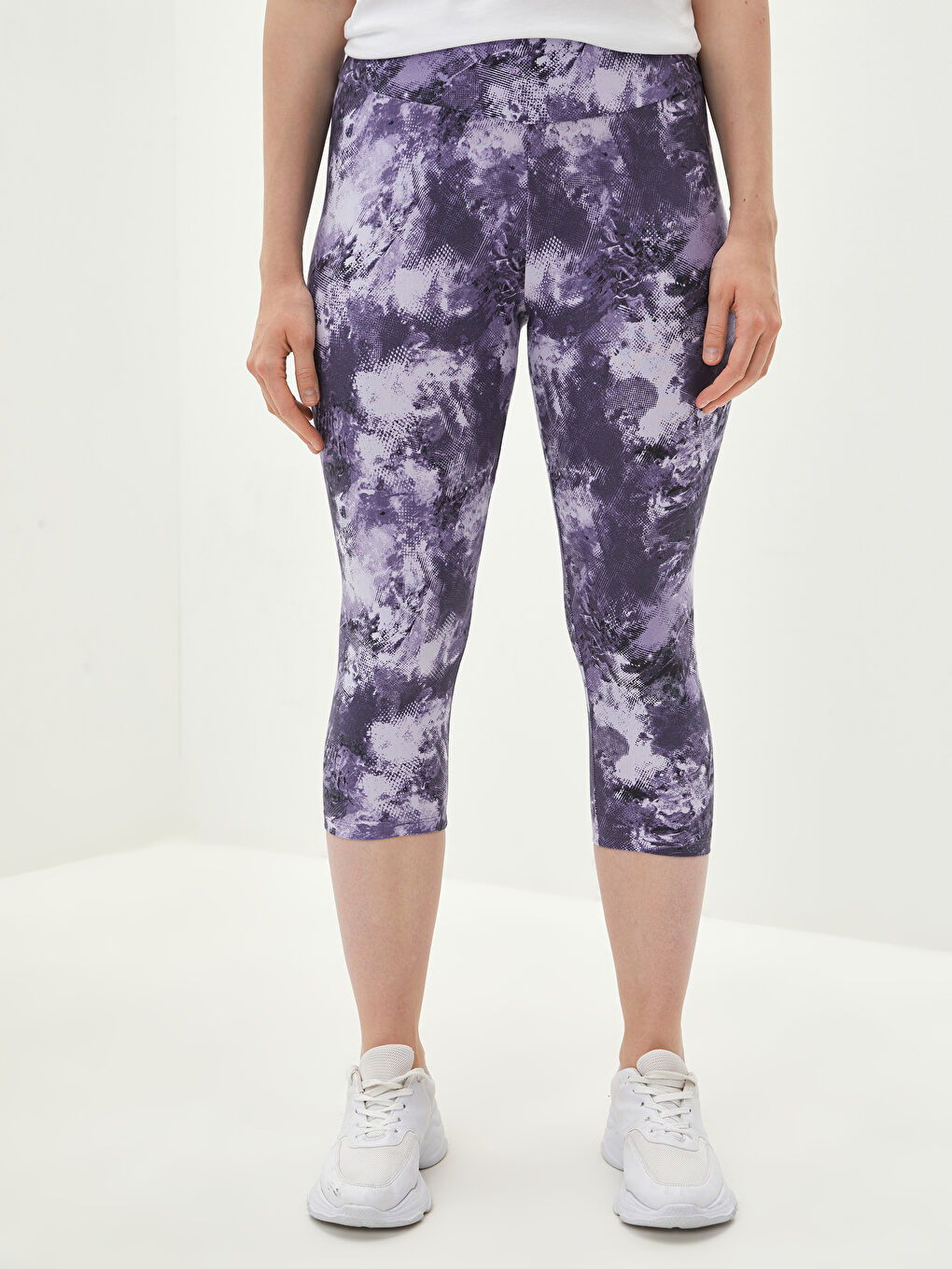 Mor Beli Lastikli Desenli Kadın Spor Tayt-2