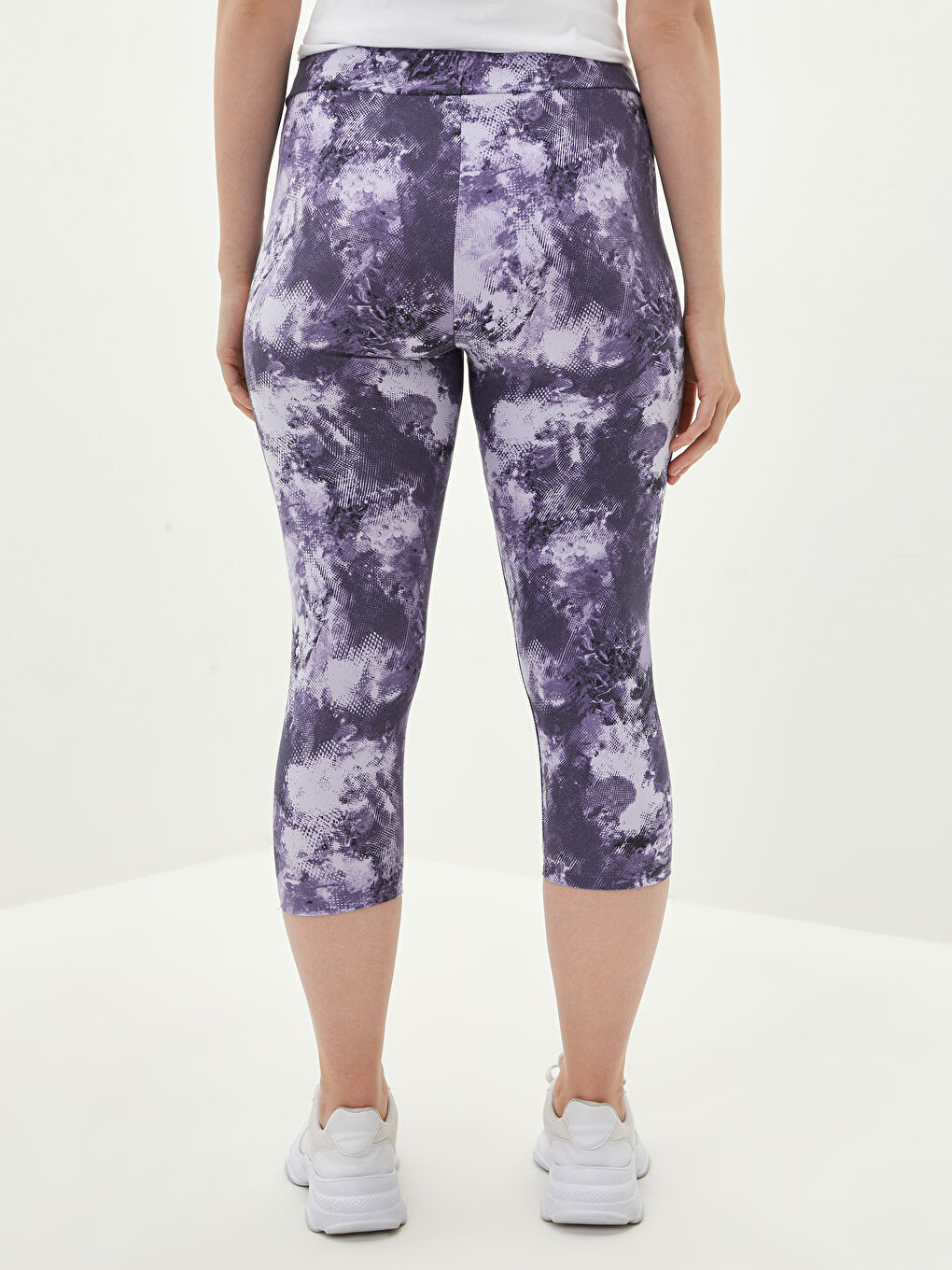 Mor Beli Lastikli Desenli Kadın Spor Tayt-3