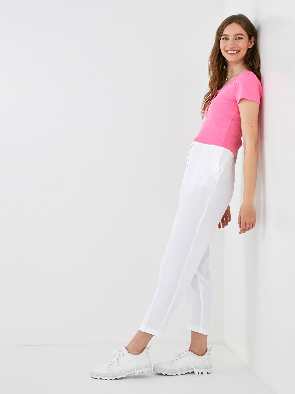 Elastic Waist Pocket Detailed Women's Trousers-5