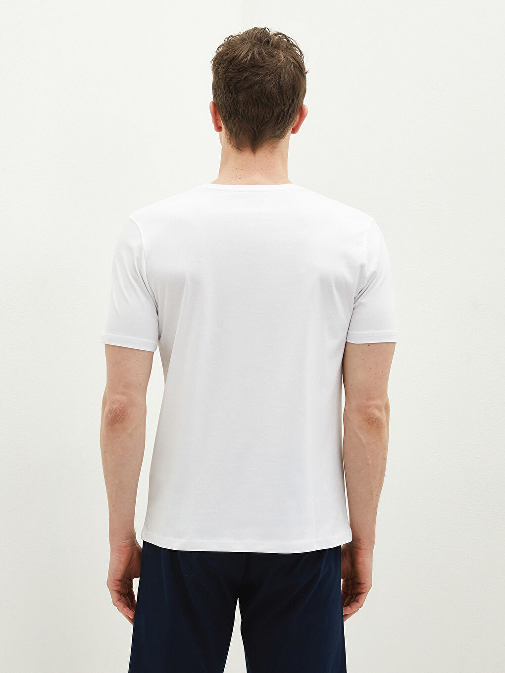 Beyaz Bisiklet Yaka Kısa Kollu Erkek Atlet-3