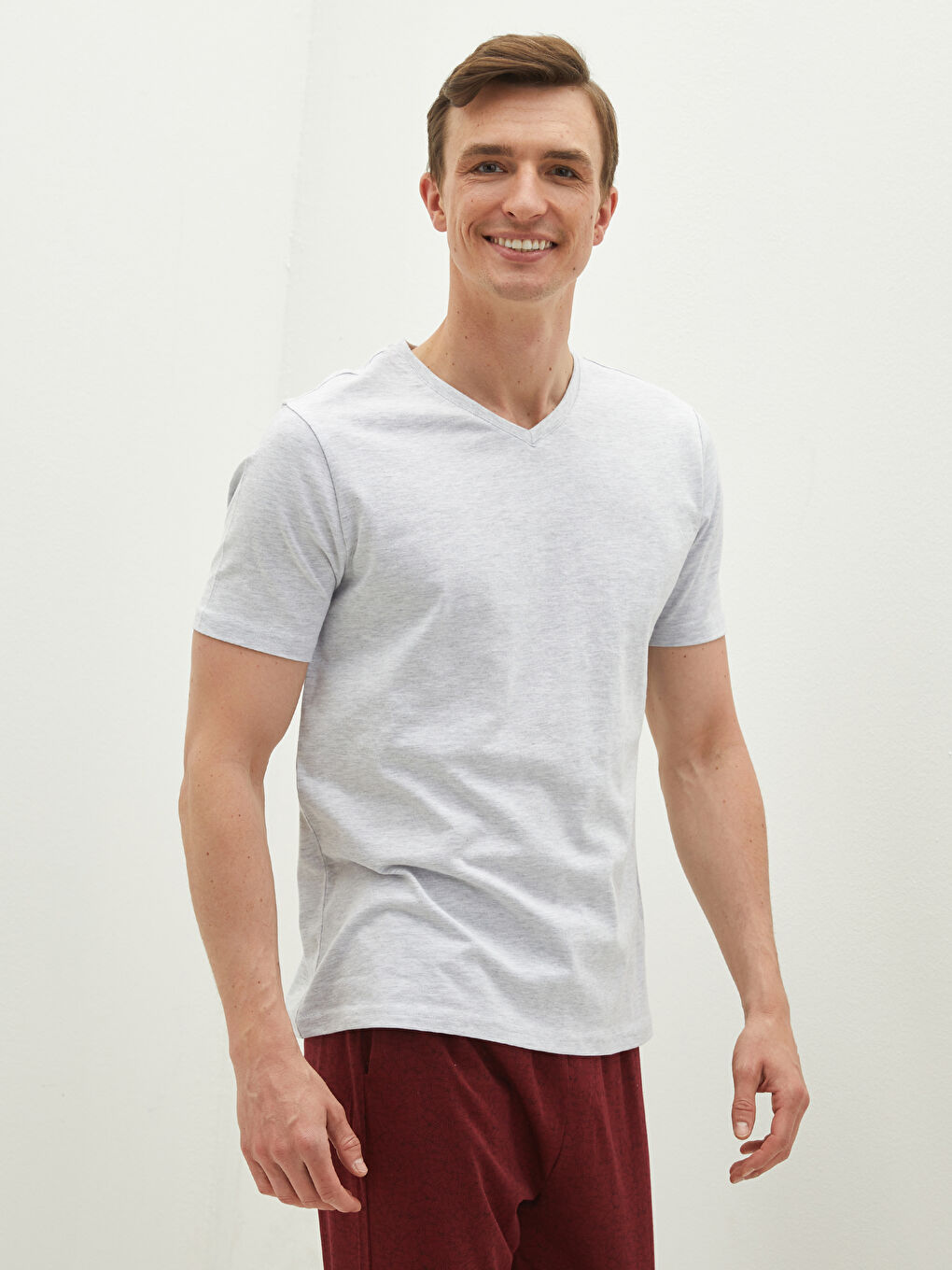 Gri V Yaka Kısa Kollu Pamuklu Erkek Atlet-2