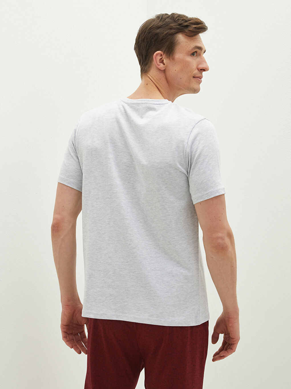 Gri V Yaka Kısa Kollu Pamuklu Erkek Atlet-4