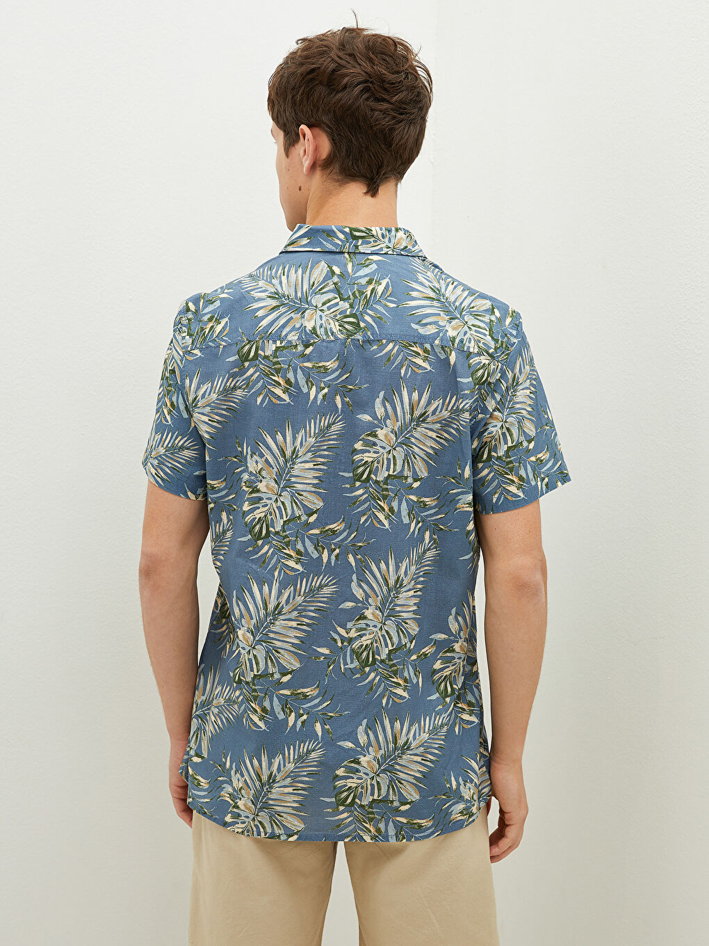 Regular Fit Short Sleeve Patterned Poplin Men's Shirt-4