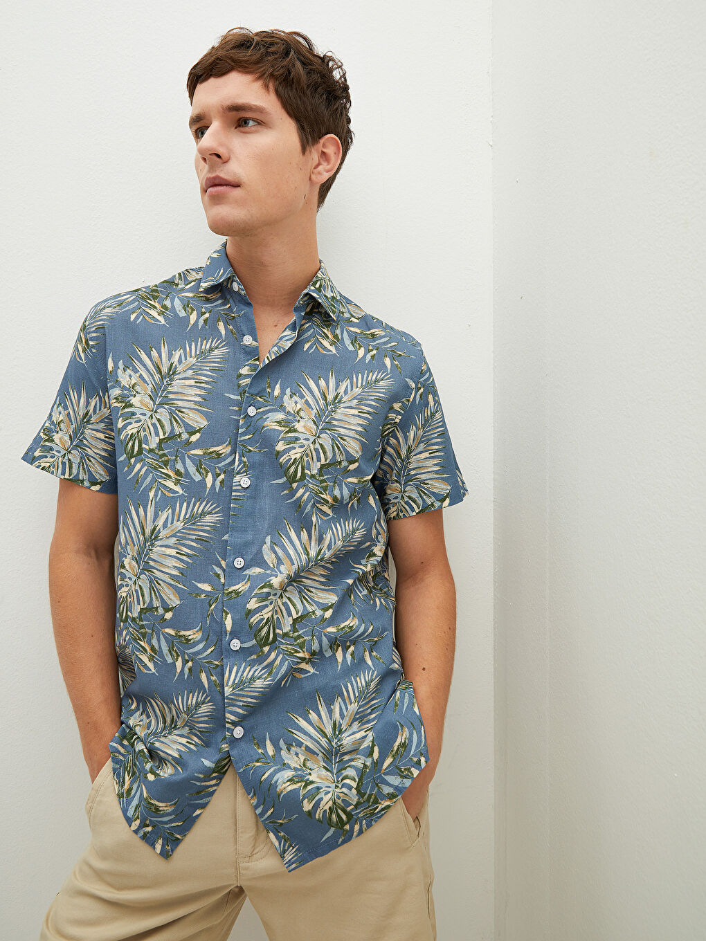 Regular Fit Short Sleeve Patterned Poplin Men's Shirt-2