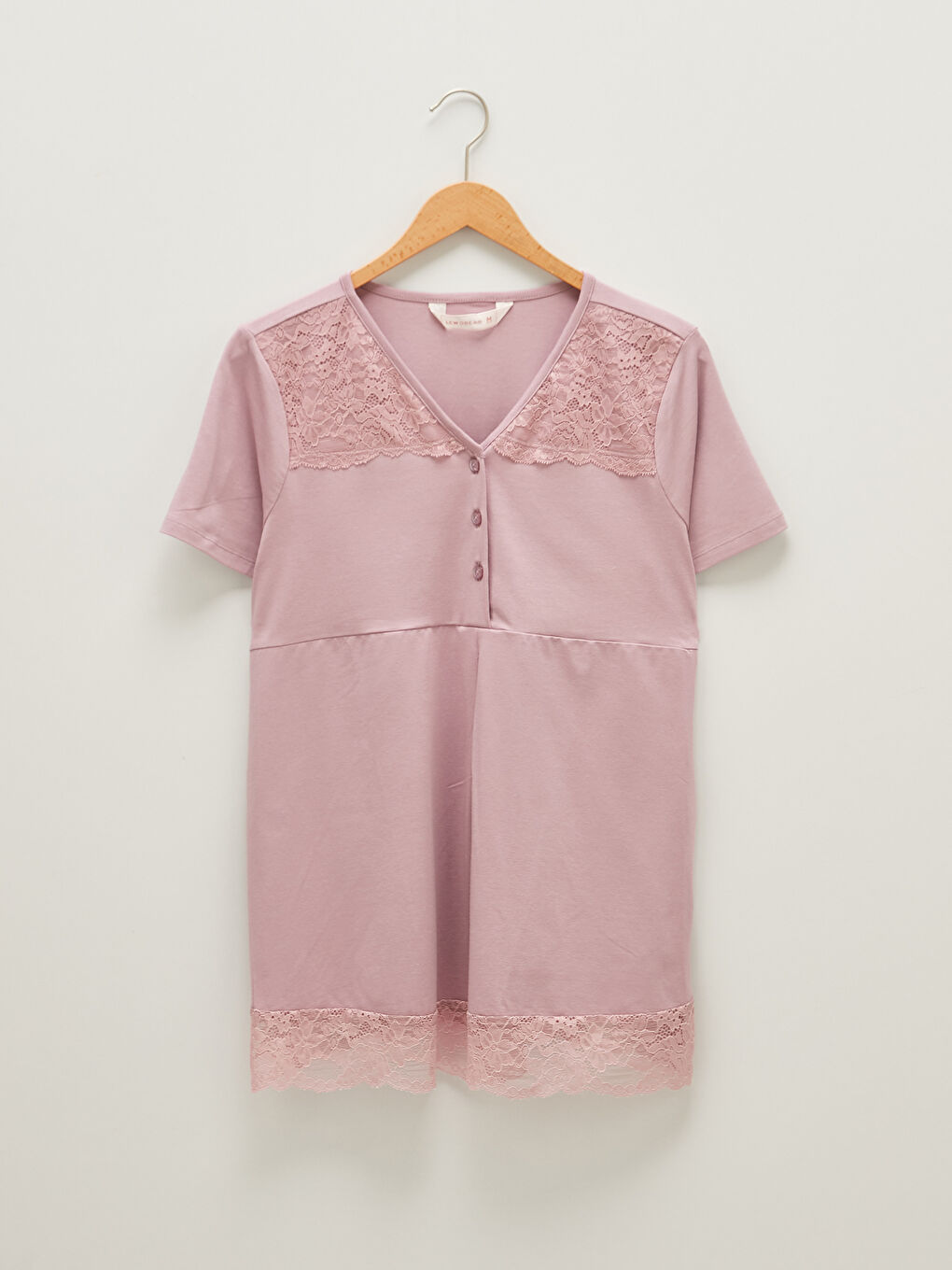 Set Pijama Gravide cu Mânecă Scurtă și Dantelă cu Decolteu în V-17