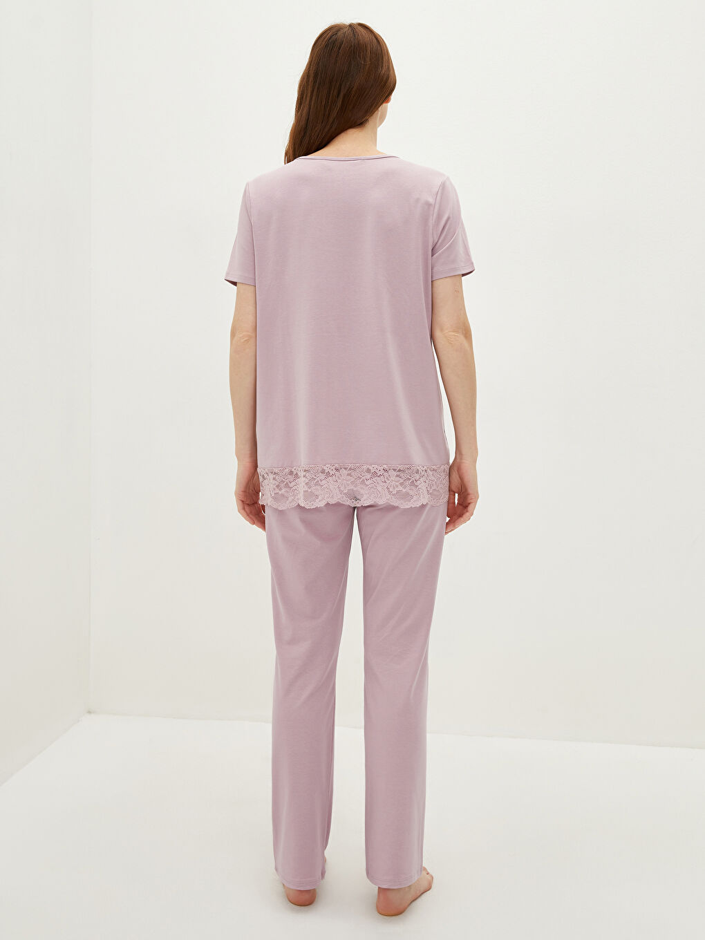 Set Pijama Gravide cu Mânecă Scurtă și Dantelă cu Decolteu în V-11