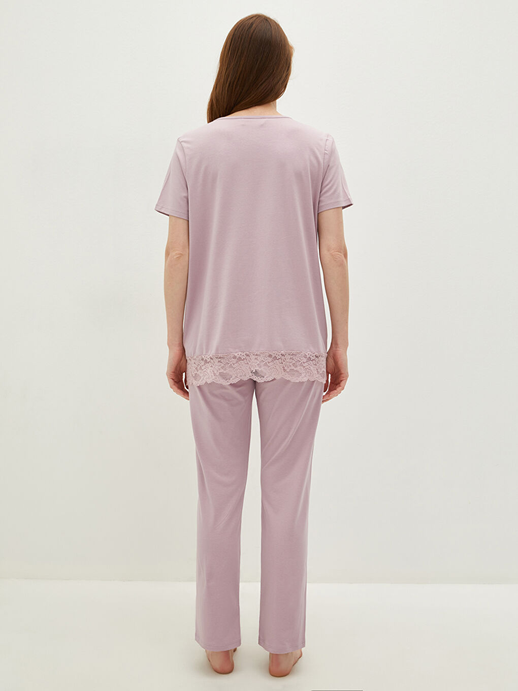 Set Pijama Gravide cu Mânecă Scurtă și Dantelă cu Decolteu în V-15