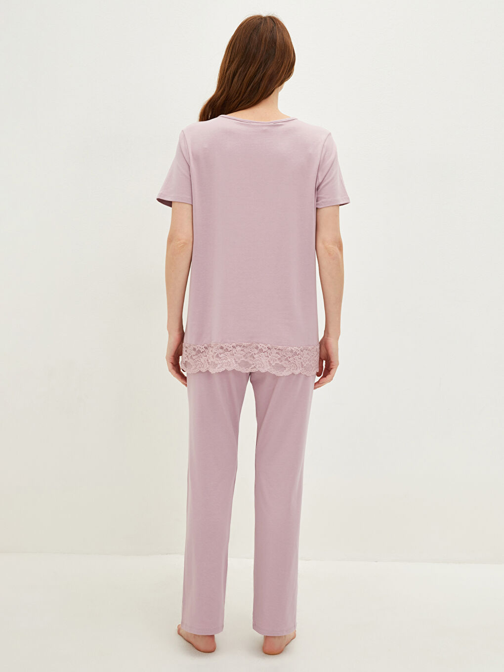 Set Pijama Gravide cu Mânecă Scurtă și Dantelă cu Decolteu în V-9