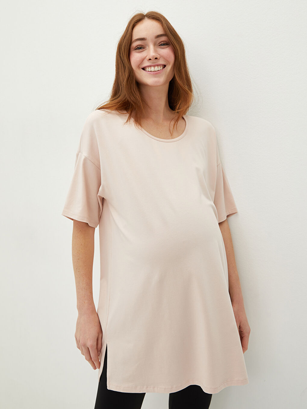 LCW DREAM Pembe Bisiklet Yaka Düz Kısa Kollu Hamile Pijama Üst - 2