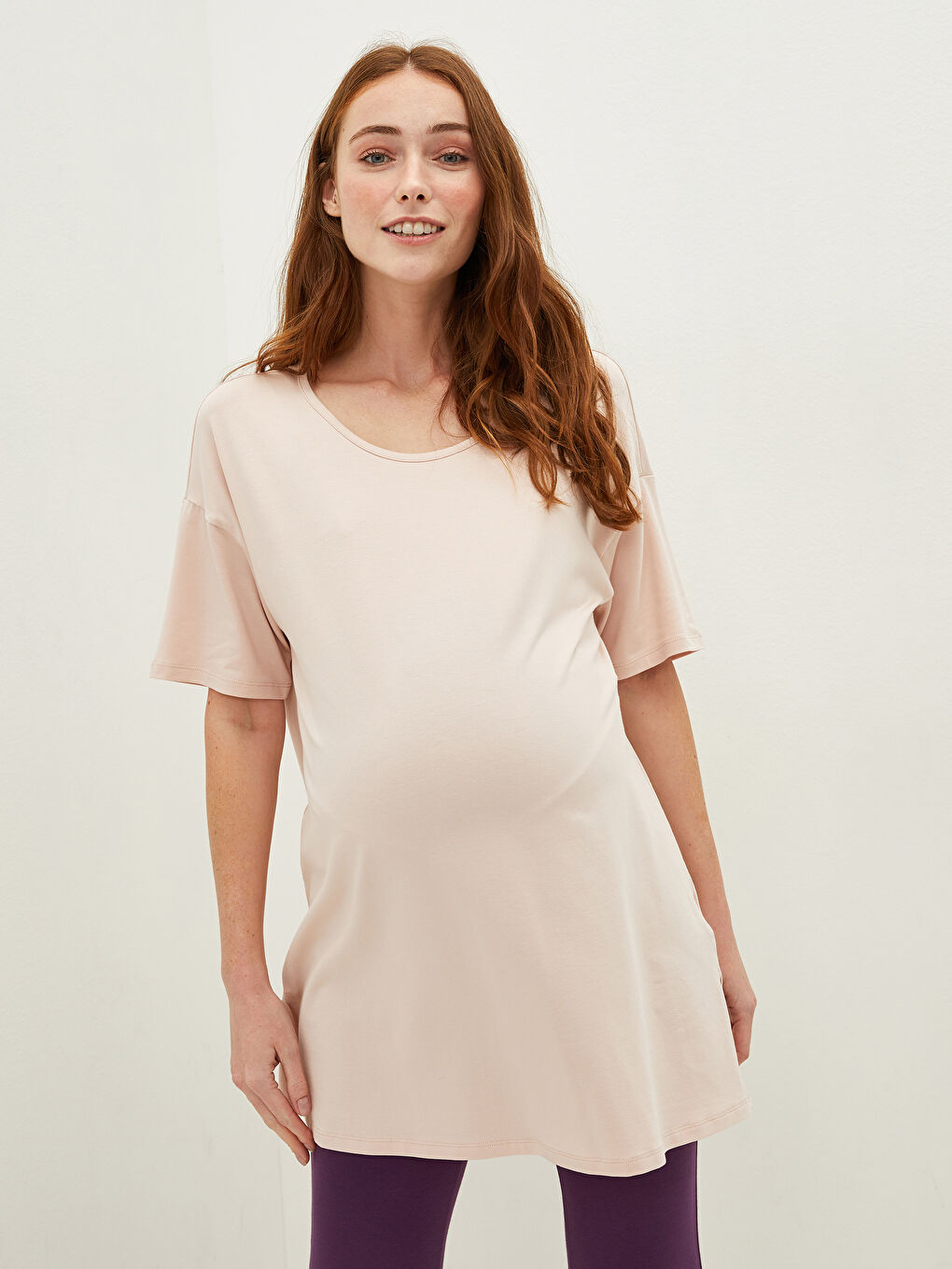 LCW DREAM Pembe Bisiklet Yaka Düz Kısa Kollu Hamile Pijama Üst
