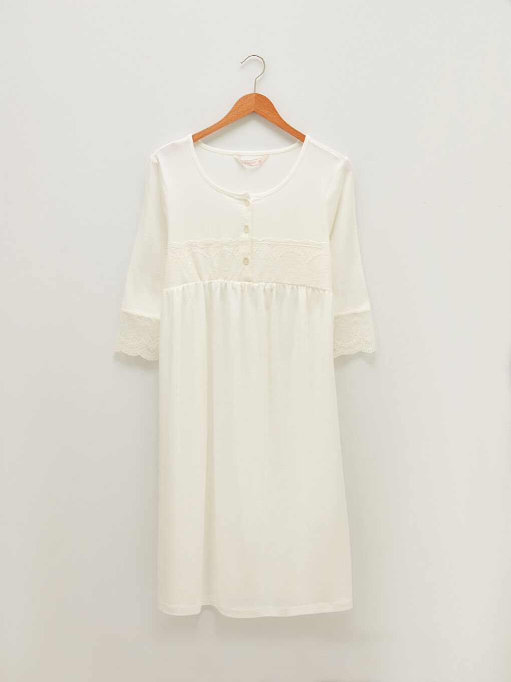 Ekru Bisiklet Yaka Nakışlı Hamile Gecelik-14