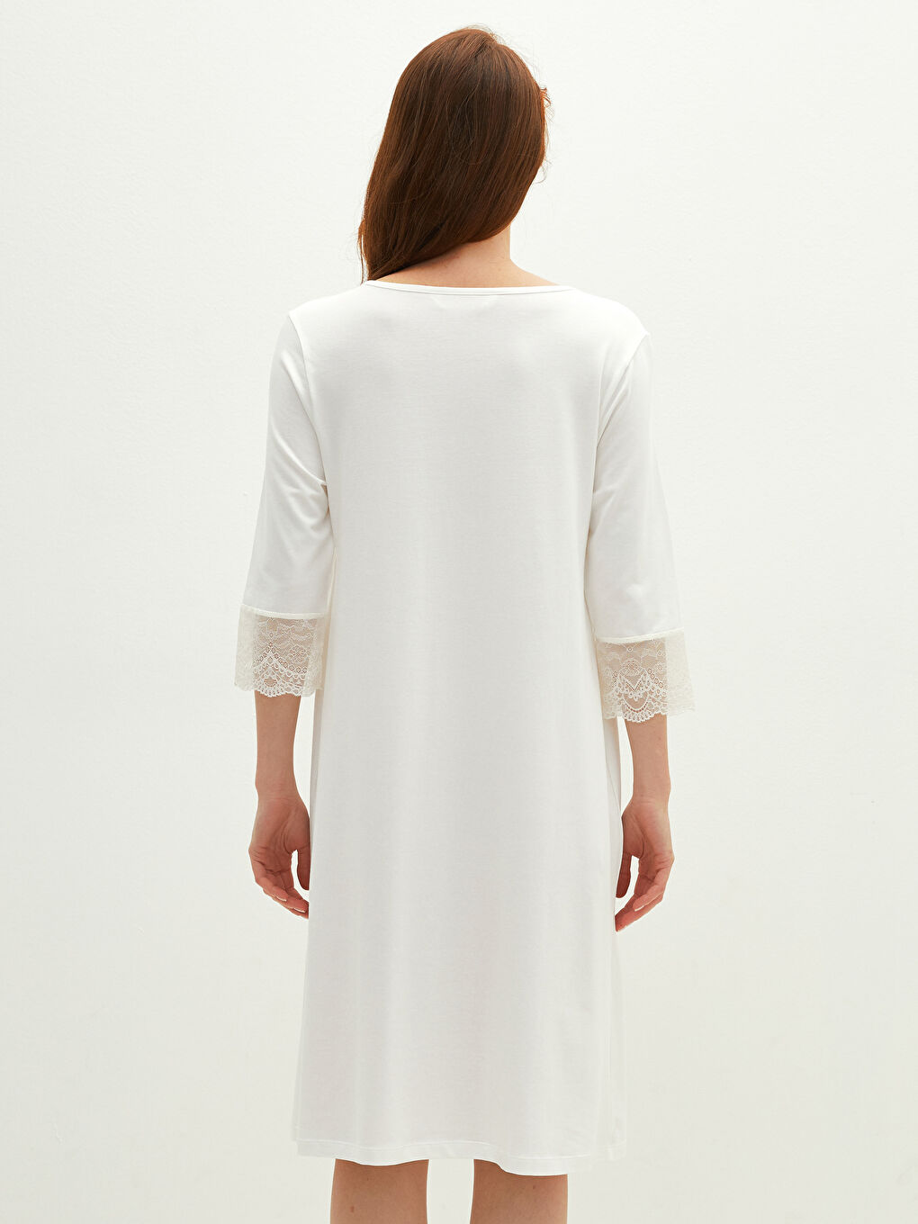 Ekru Bisiklet Yaka Nakışlı Hamile Gecelik-13