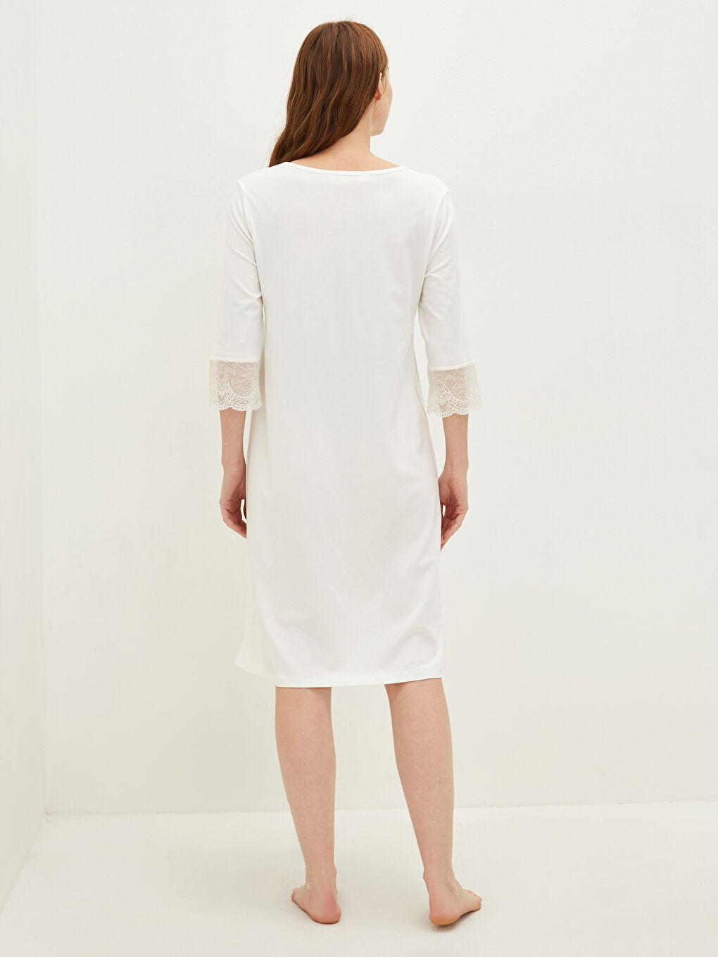 Ekru Bisiklet Yaka Nakışlı Hamile Gecelik-10