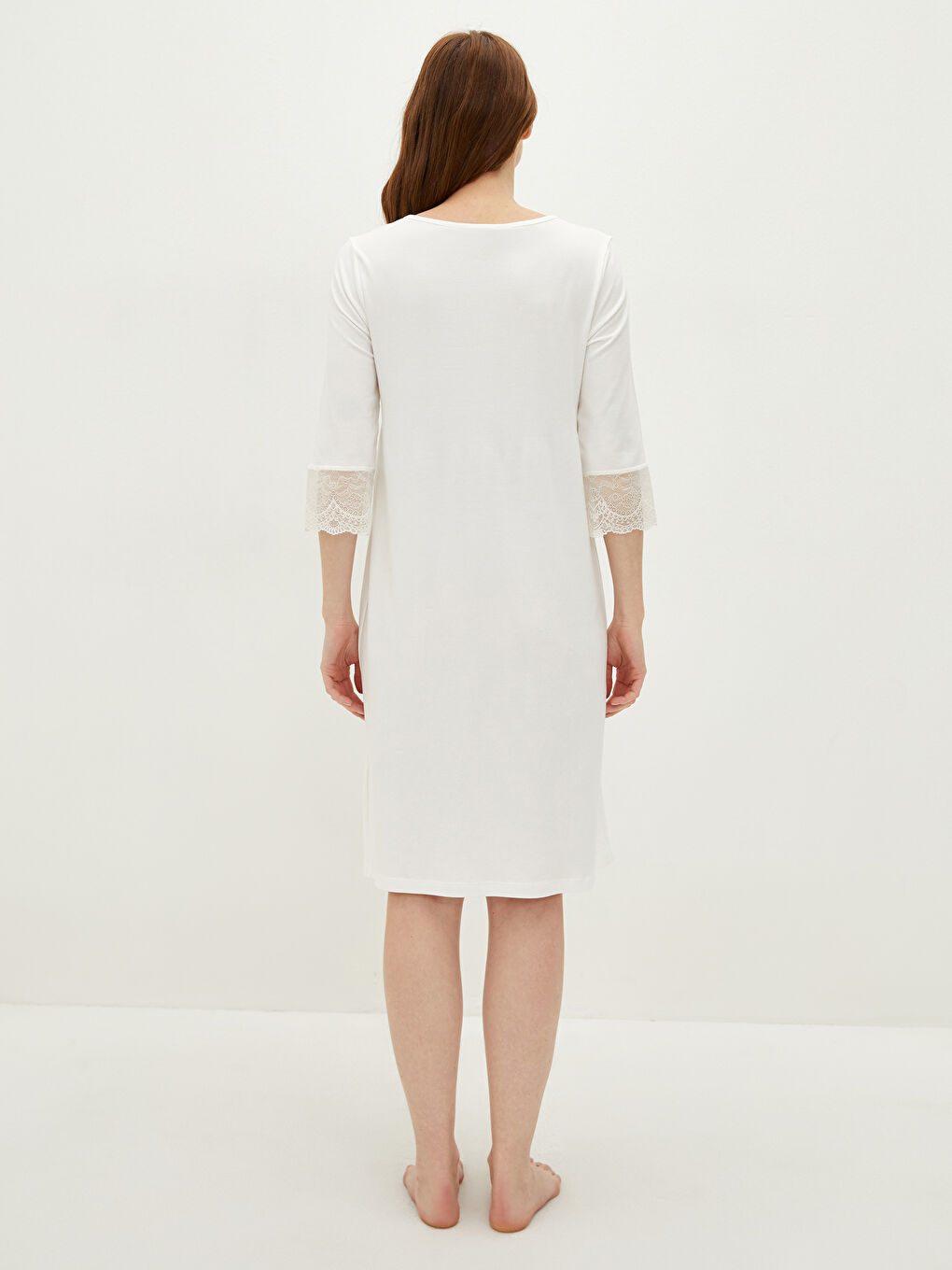 Ekru Bisiklet Yaka Nakışlı Hamile Gecelik-8