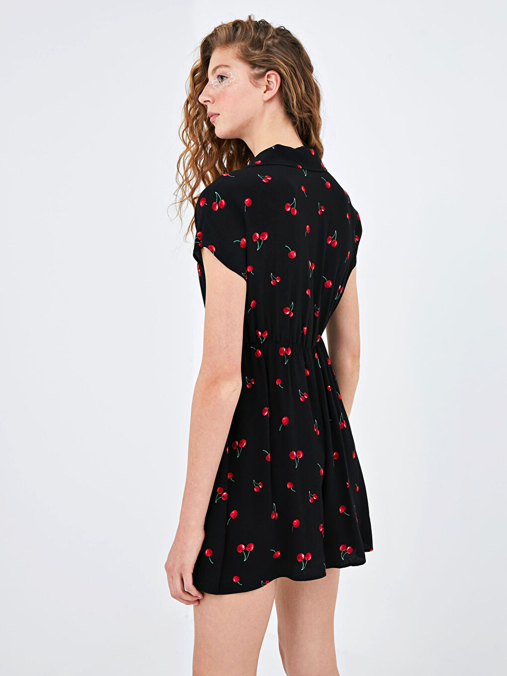 سلوبيت نسائي بياقة جاكيت مطبوع بالكرز كم قصير من الفيسكوز-4