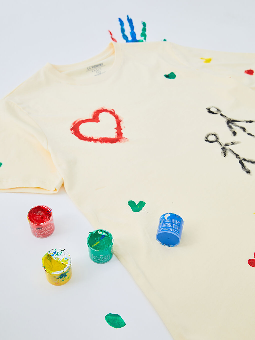 Sarı Bisiklet Yaka Kısa Kollu Basic Penye Erkek Tişört + Boya Hediyeli-4