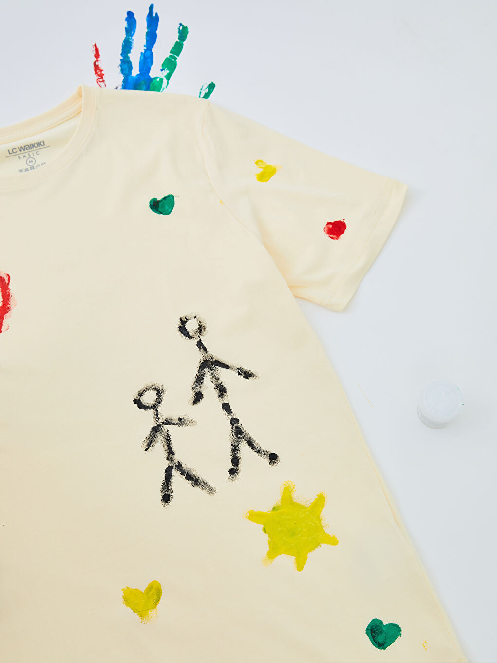 Sarı Bisiklet Yaka Kısa Kollu Basic Penye Erkek Tişört + Boya Hediyeli-5