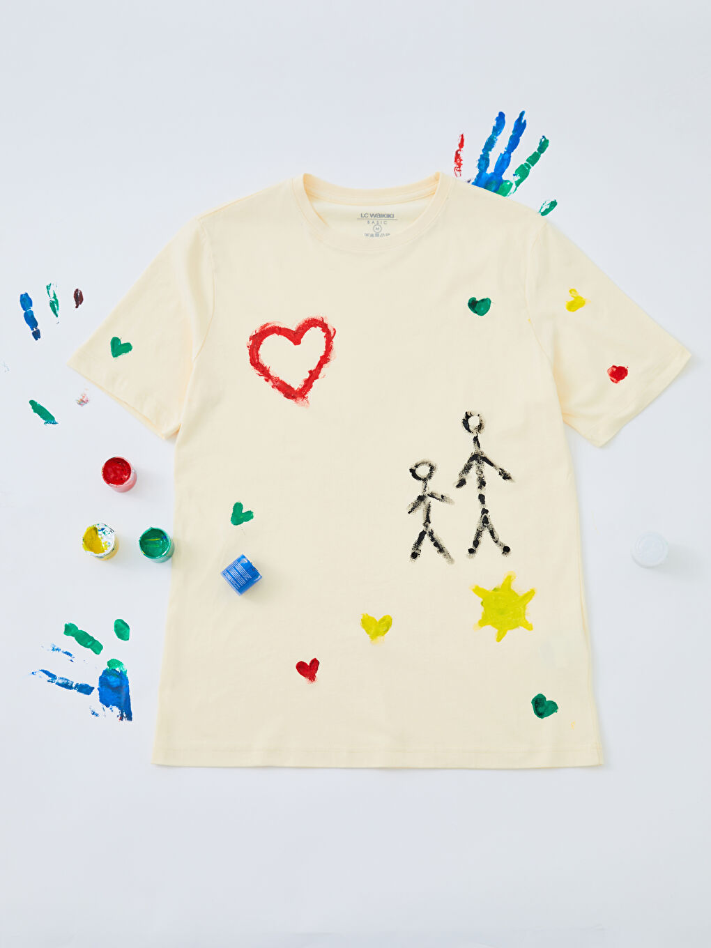 Sarı Bisiklet Yaka Kısa Kollu Basic Penye Erkek Tişört + Boya Hediyeli-7