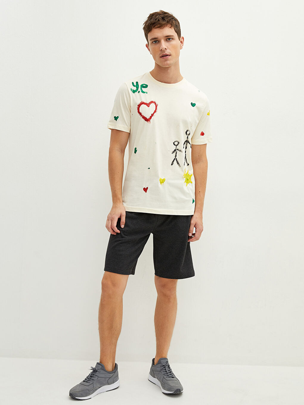 Sarı Bisiklet Yaka Kısa Kollu Basic Penye Erkek Tişört + Boya Hediyeli-2