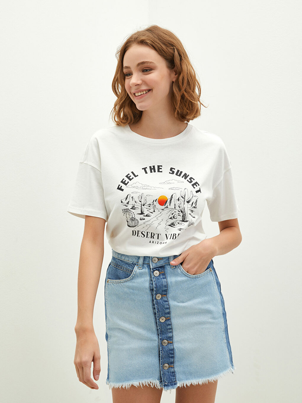 تنورة جينز روديو للسيدات بجيب ضيق وتفاصيل بلوك الألوان