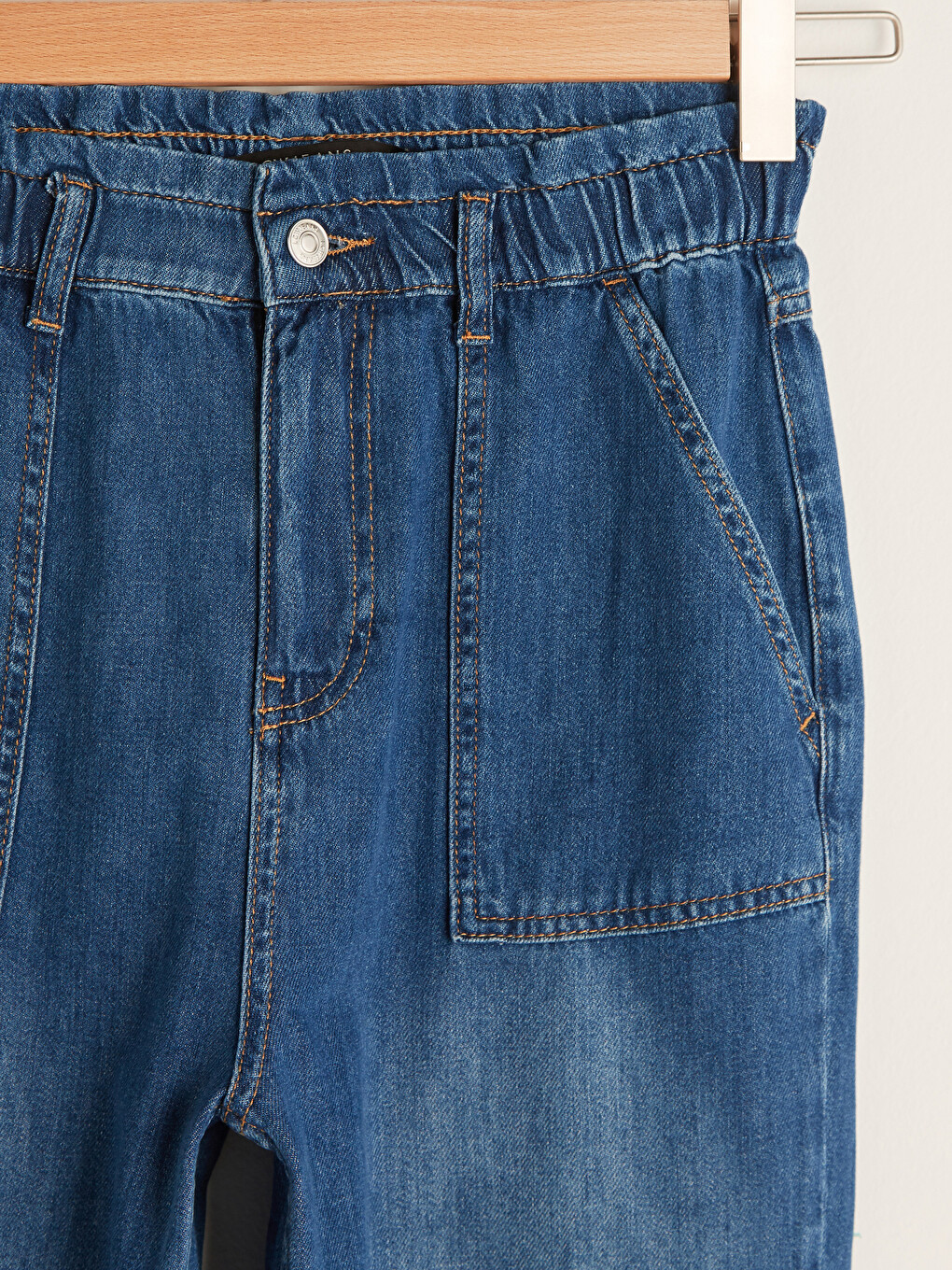 Elastic Waist Wide Fit Pocket Detailed Harem Women Jean Trousers-6