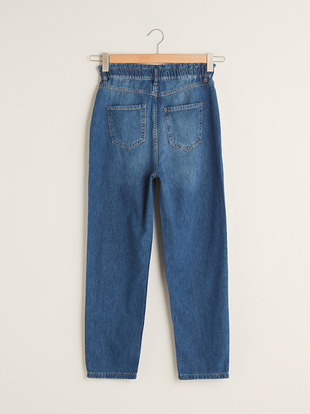 Elastic Waist Wide Fit Pocket Detailed Harem Women Jean Trousers-7