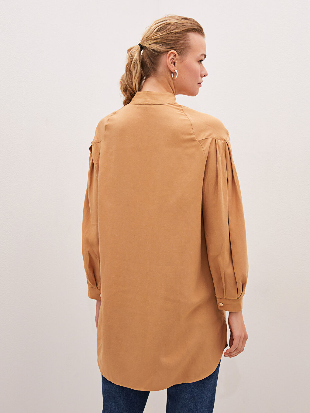 Funnel Neck Plain Long Sleeve Women's Tunic-4