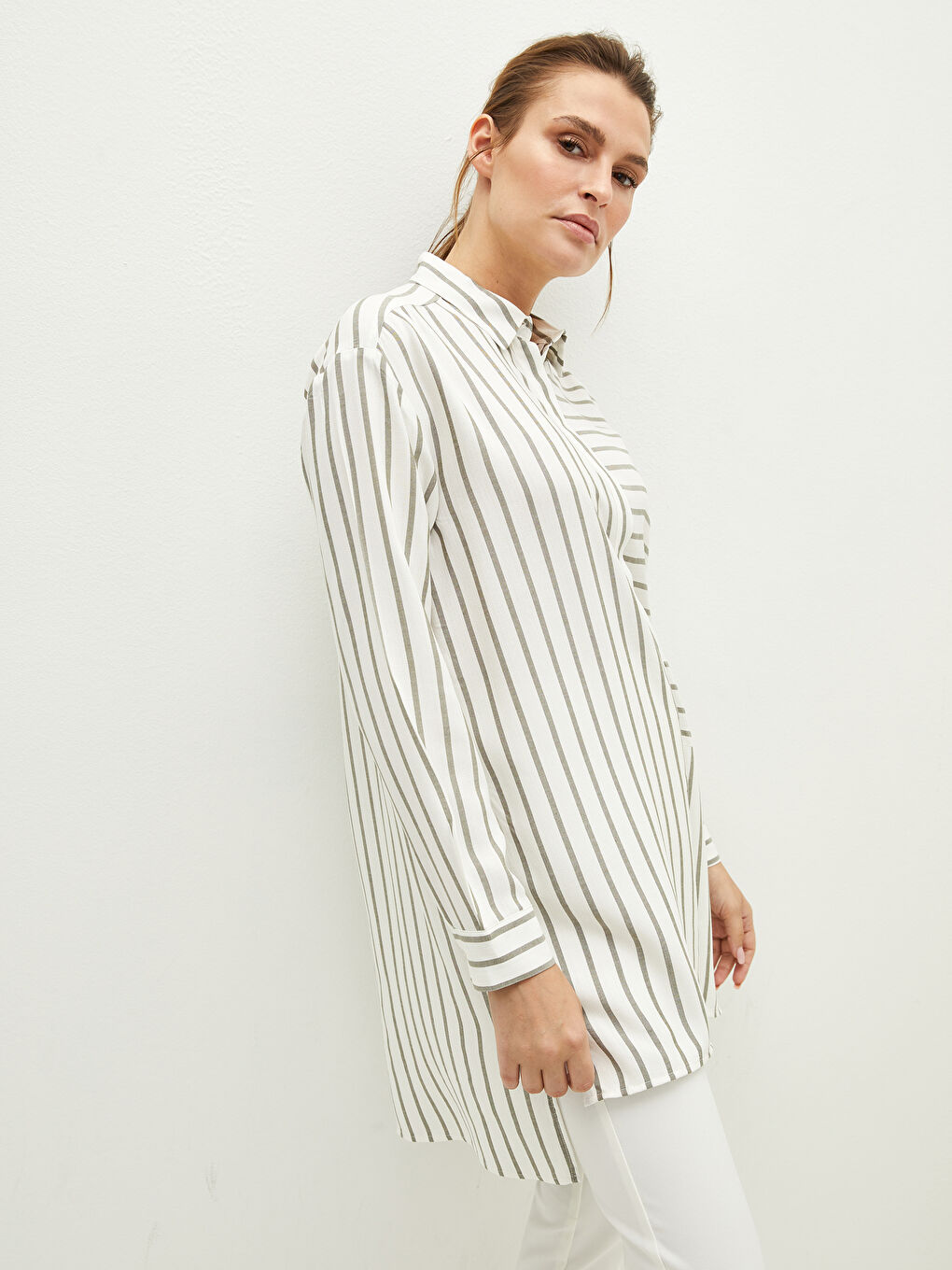 Striped Long Sleeve Viscose Women's Shirt Tunic