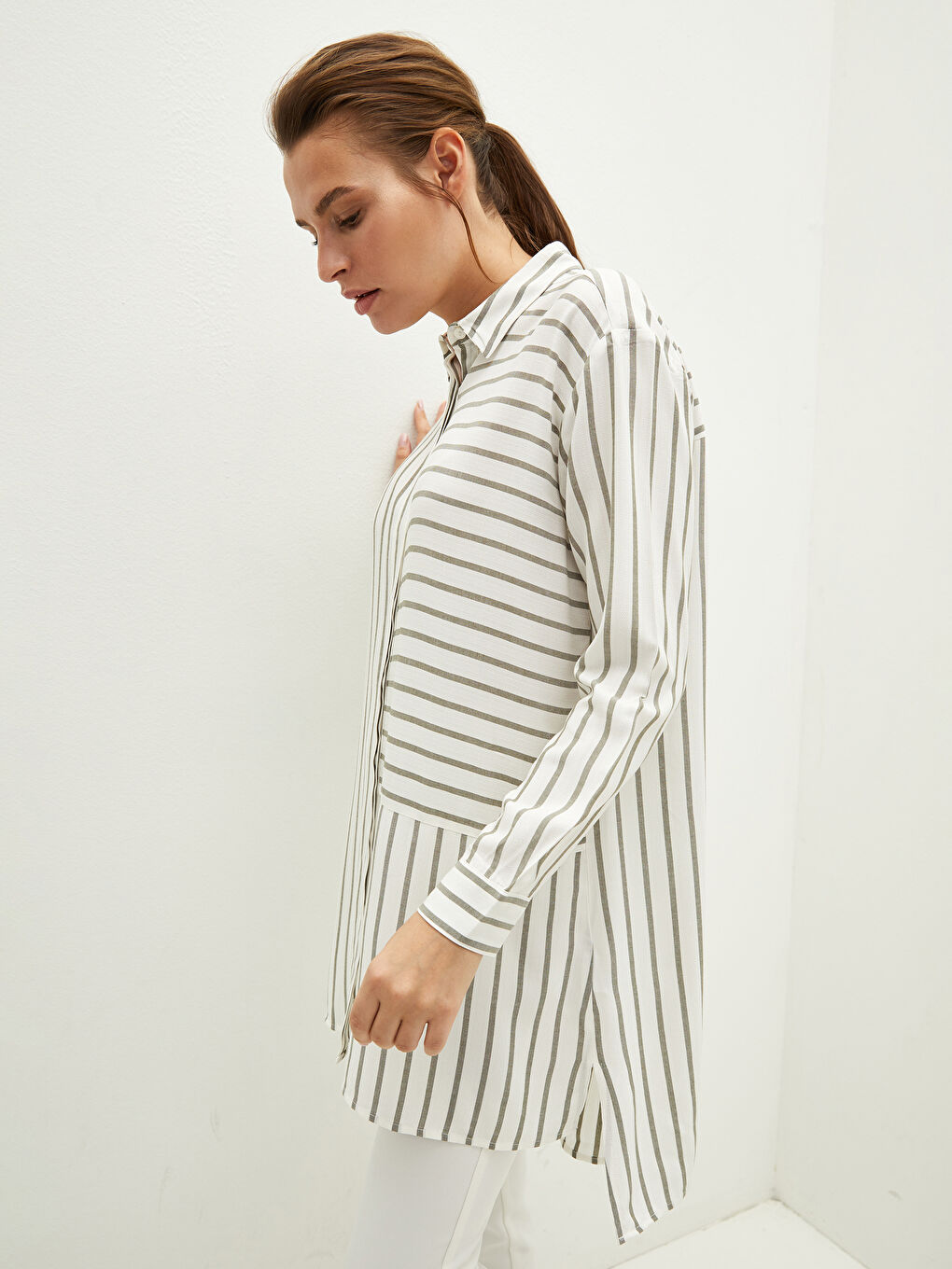 Striped Long Sleeve Viscose Women's Shirt Tunic-1