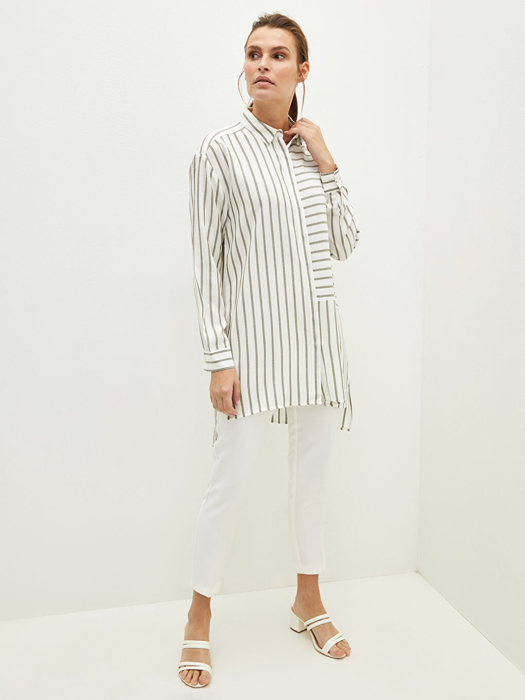 Striped Long Sleeve Viscose Women's Shirt Tunic-2