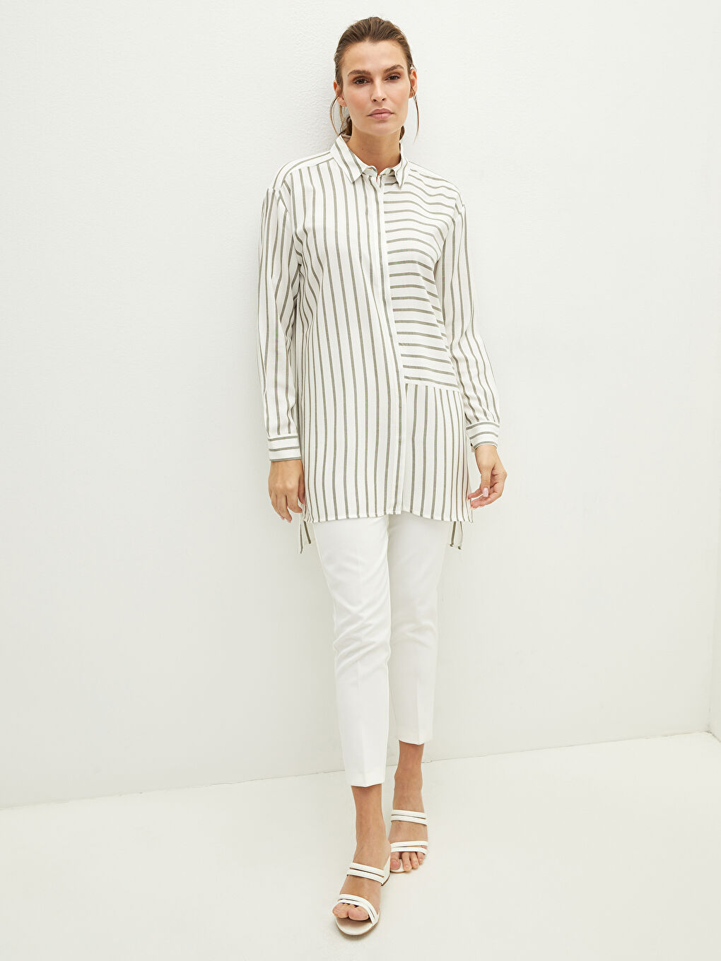 Striped Long Sleeve Viscose Women's Shirt Tunic-3