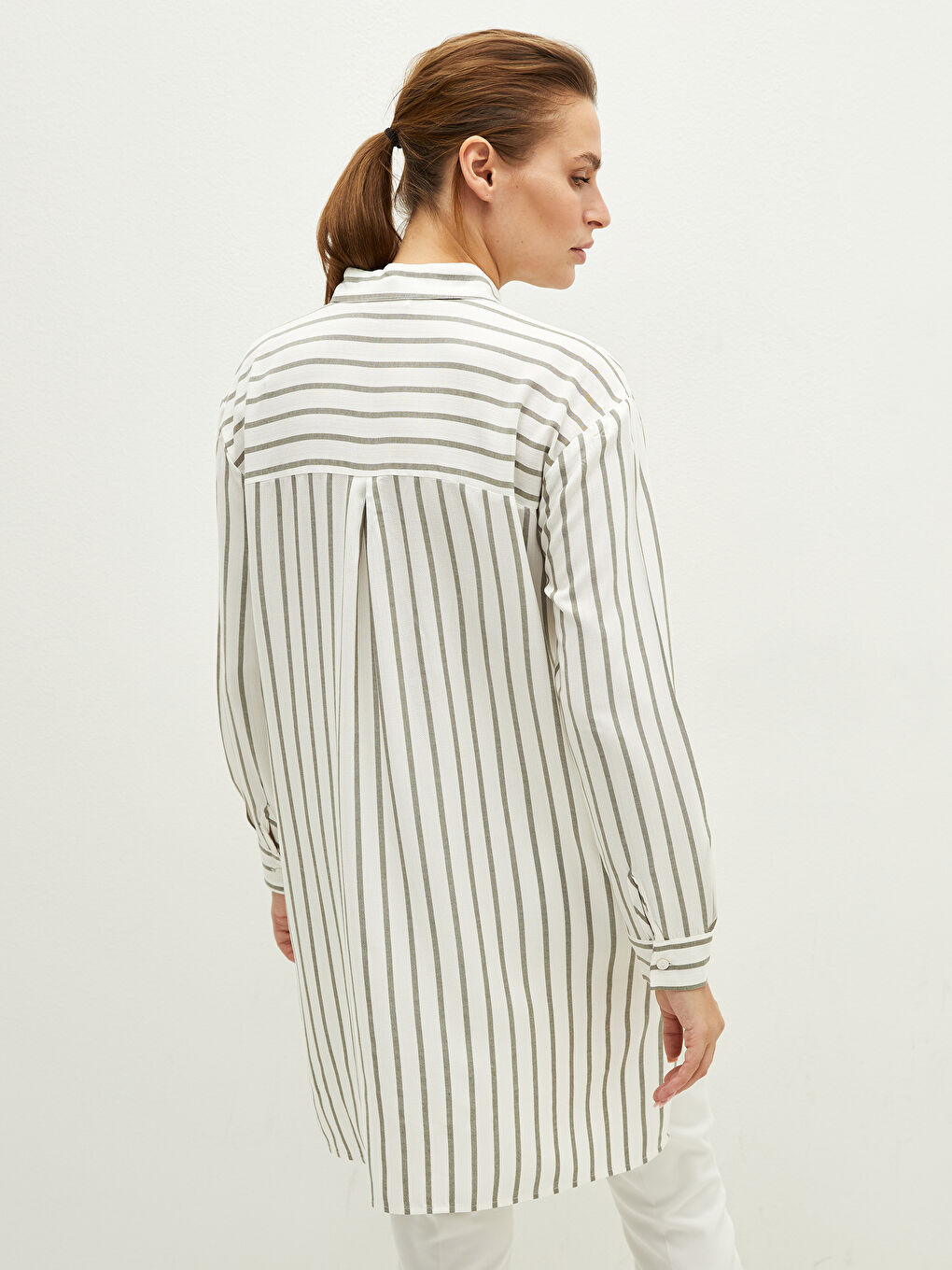 Striped Long Sleeve Viscose Women's Shirt Tunic-4