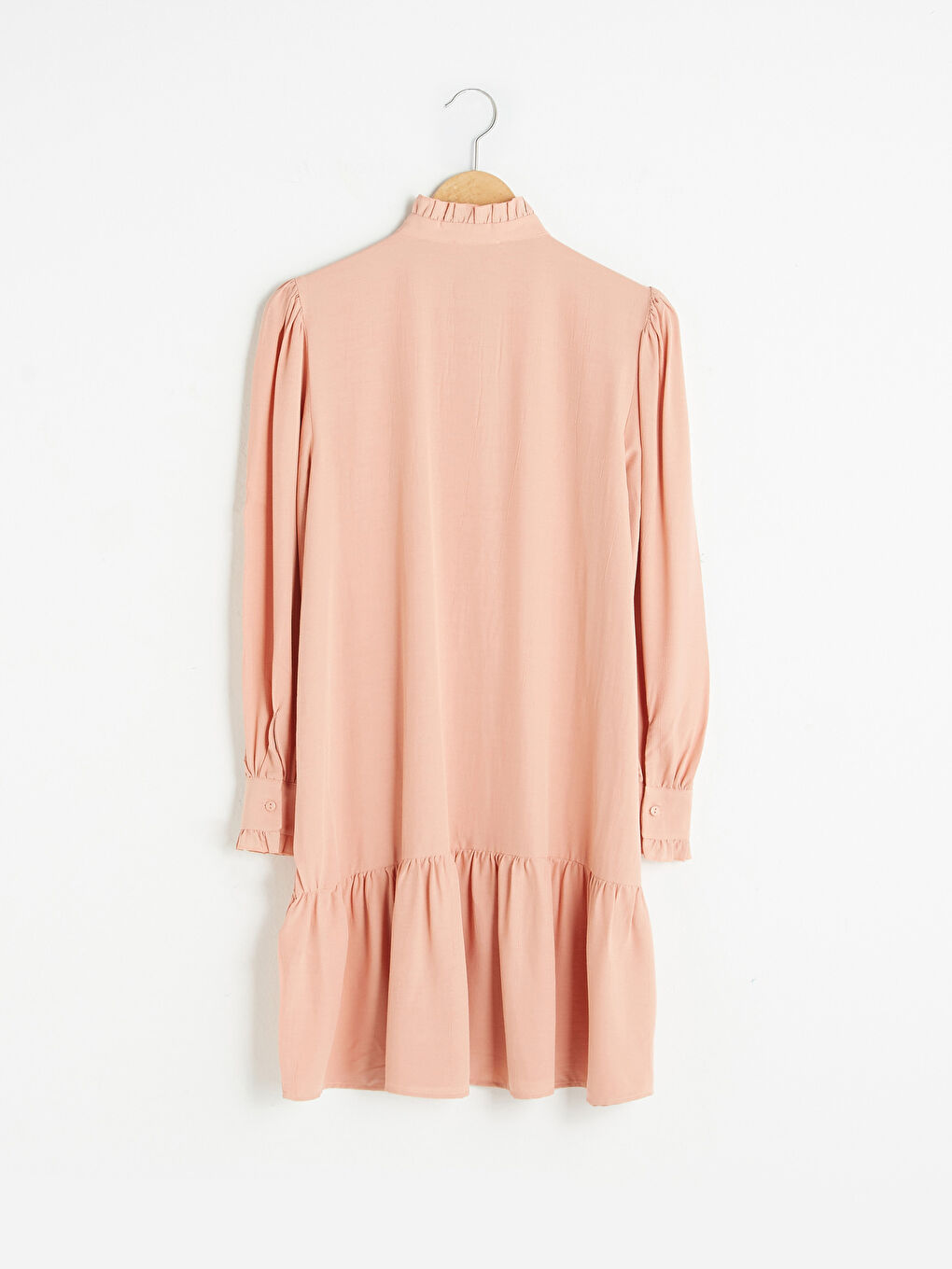 Pembe Fırfırlı Yaka Uzun Kollu Kadın Tunik-6