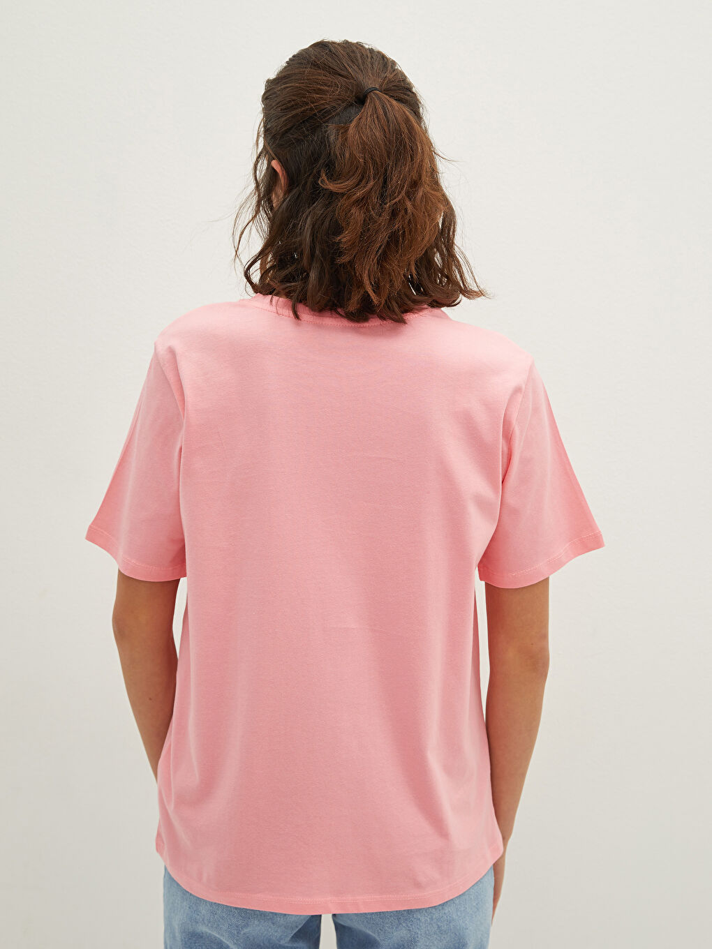 Pembe Bisiklet Yaka Baskılı Kısa Kollu Kadın Tişört-6