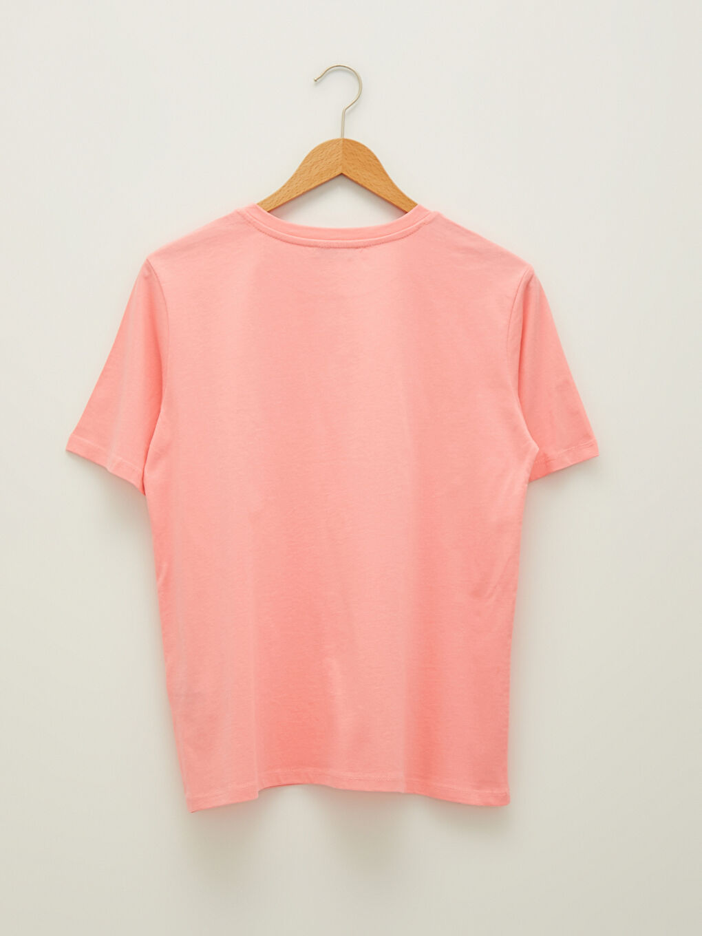 Pembe Bisiklet Yaka Baskılı Kısa Kollu Kadın Tişört-8