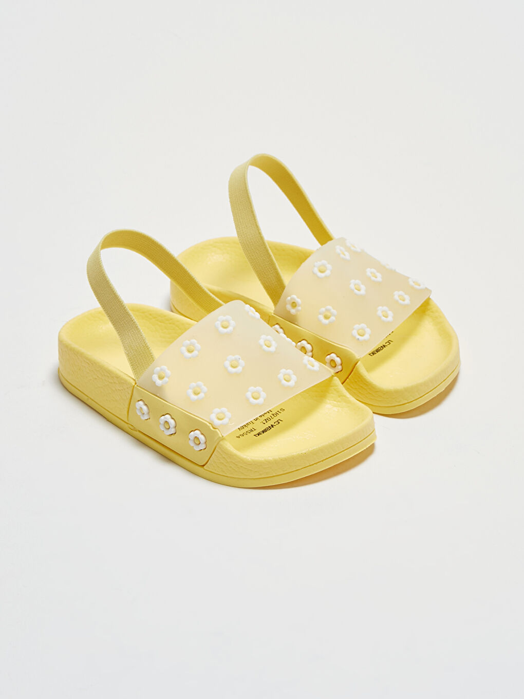 Sarı Tek Bantlı Çiçek Aplikeli Kız Bebek Plaj Terliği