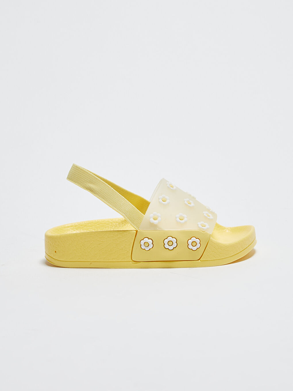 Sarı Tek Bantlı Çiçek Aplikeli Kız Bebek Plaj Terliği-1