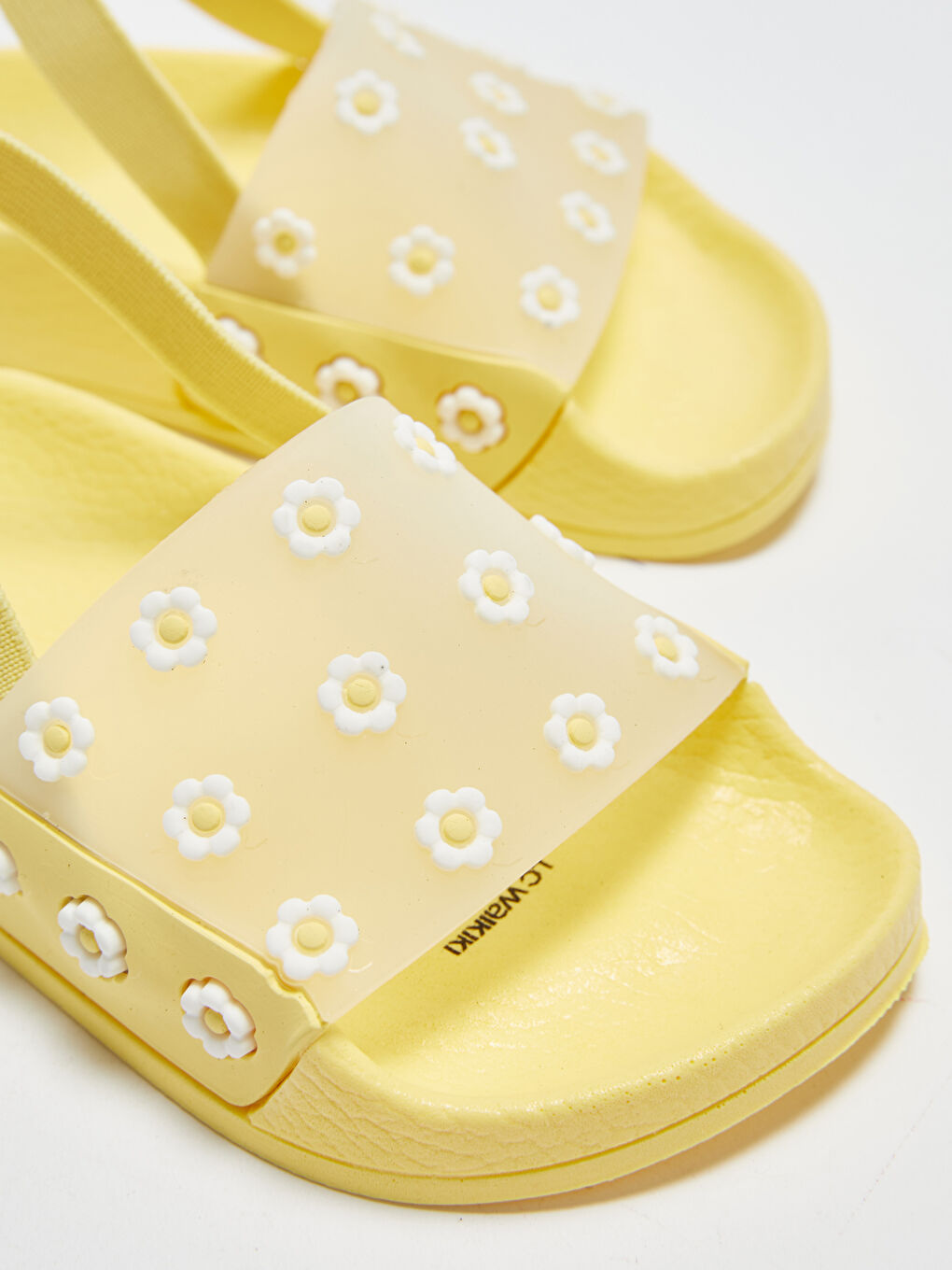 Sarı Tek Bantlı Çiçek Aplikeli Kız Bebek Plaj Terliği-3