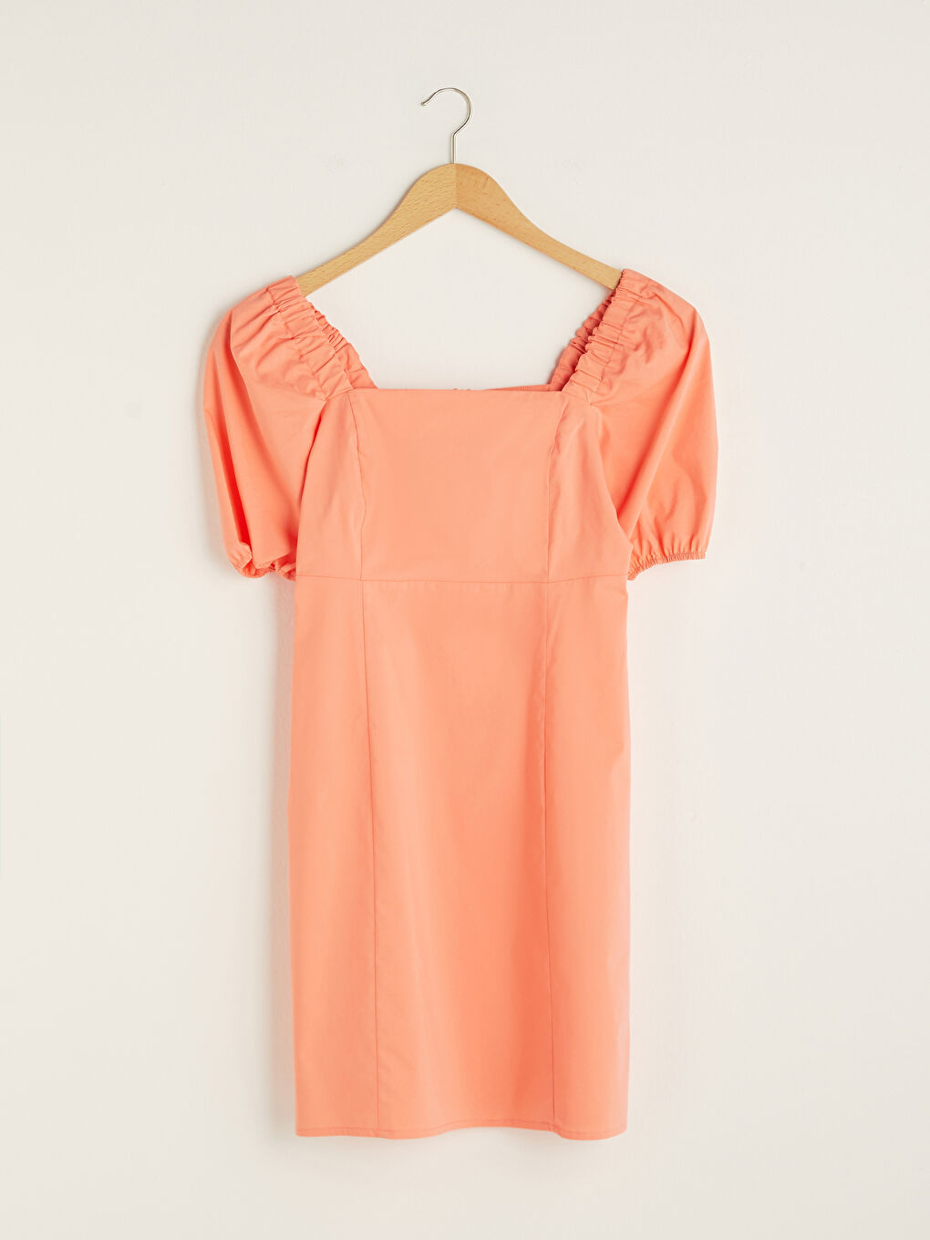 Robe Femme à Manches Courtes Droite à Col Carré en Popeline-6