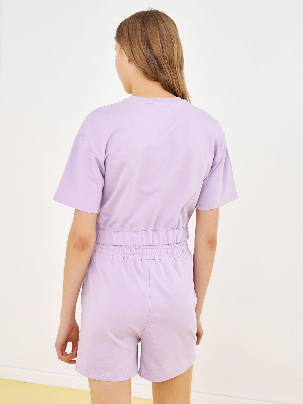 Hanorac Crop cu Mânecă Scurtă și Guler Rotund pentru Femei-4