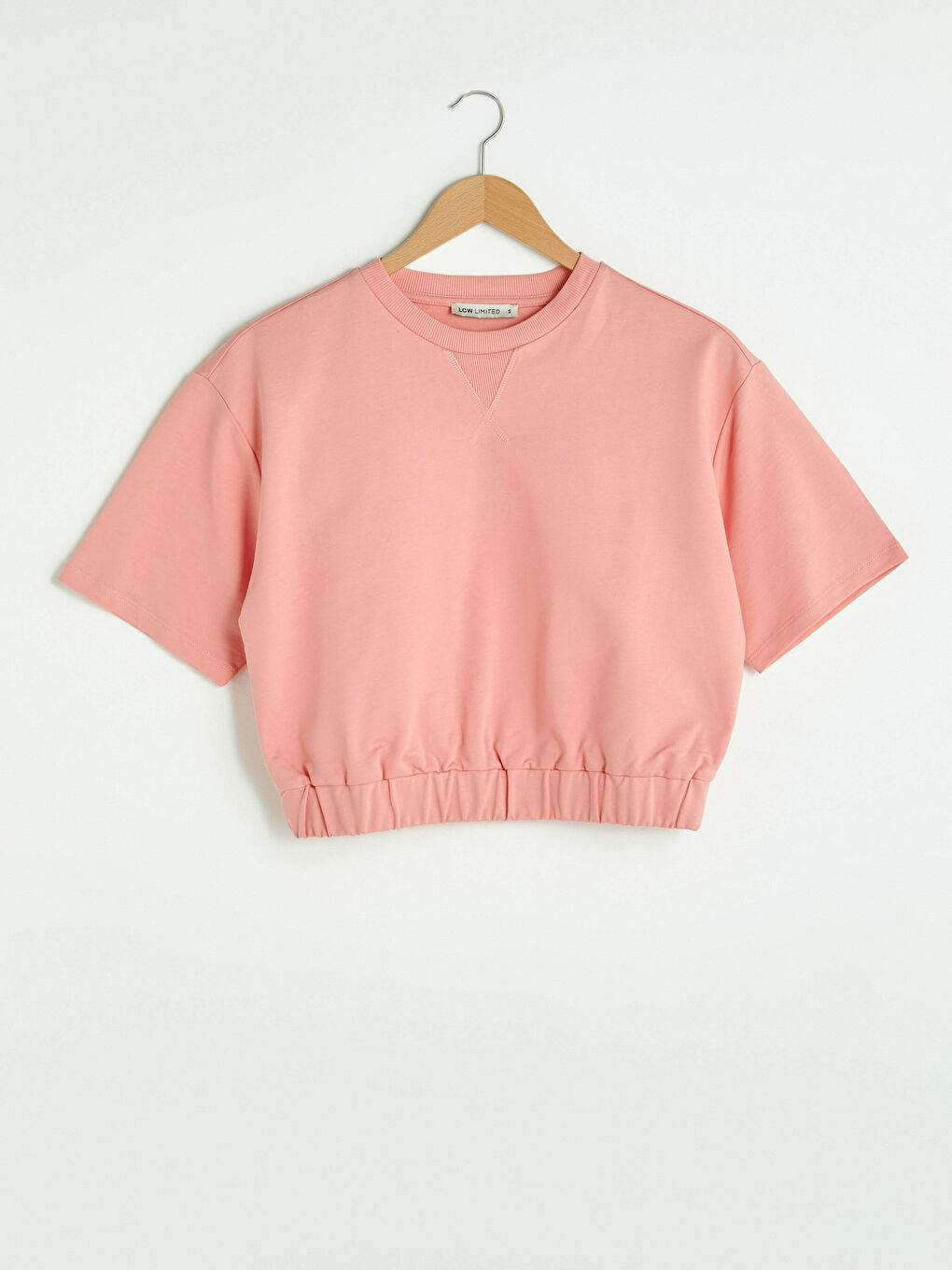 Sweat-shirt Court à Manches Courtes Droites pour Femmes avec Col Rond-5