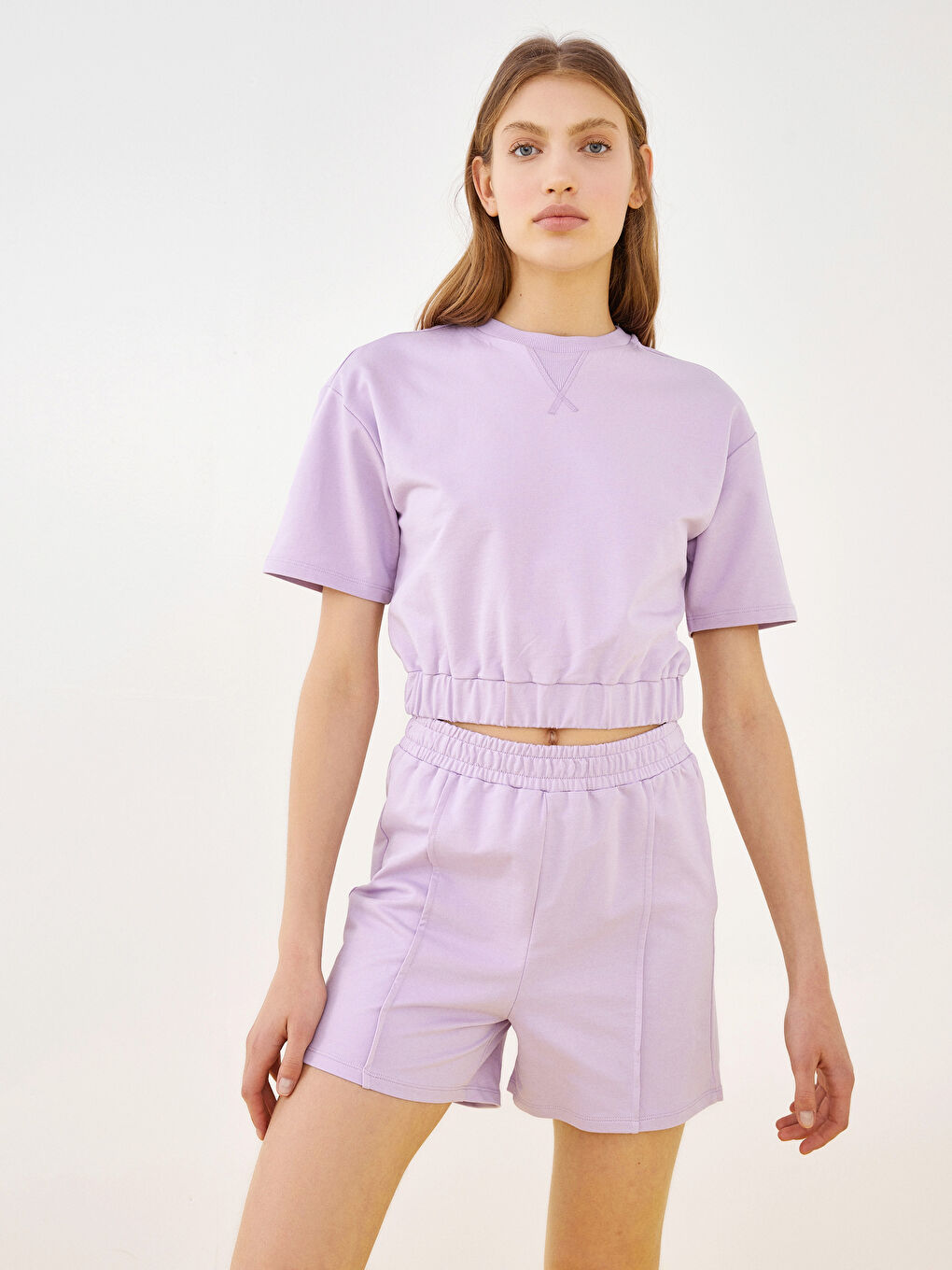 Hanorac Crop cu Mânecă Scurtă și Guler Rotund pentru Femei