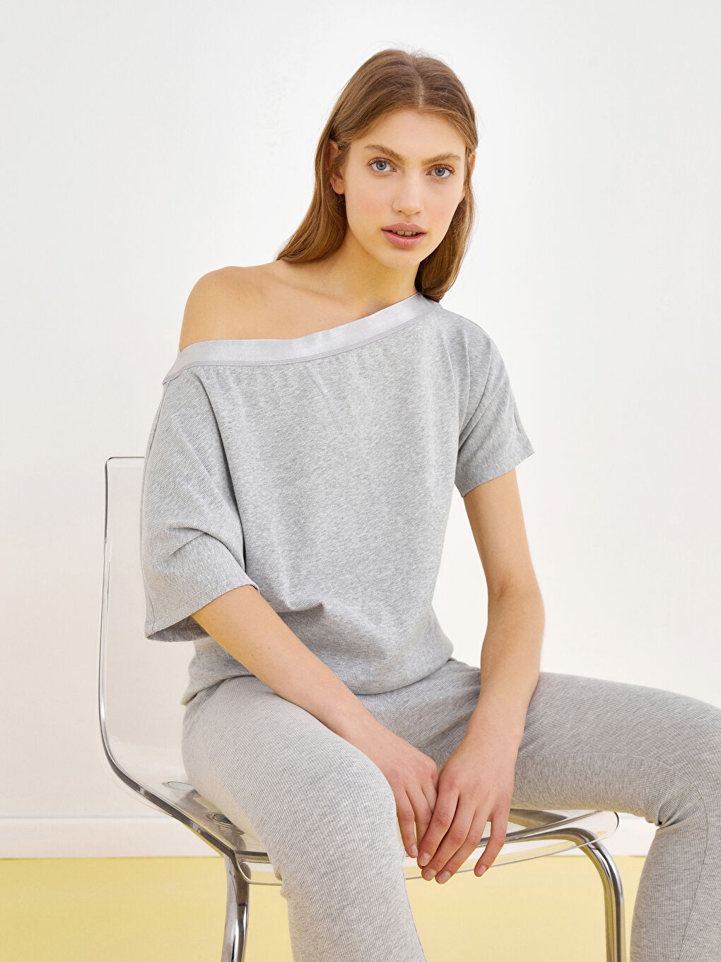 Women's Boat Collar Straight Short Sleeve Sweatshirt -S1IR03Z8-LAK