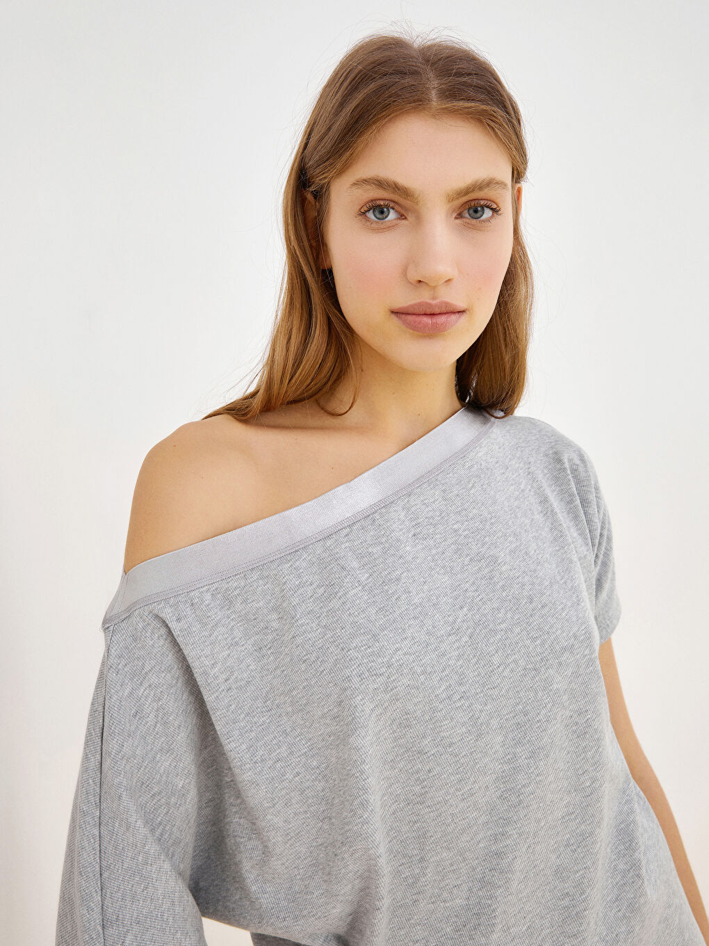 Women's Boat Collar Straight Short Sleeve Sweatshirt -S1IR03Z8-LAK