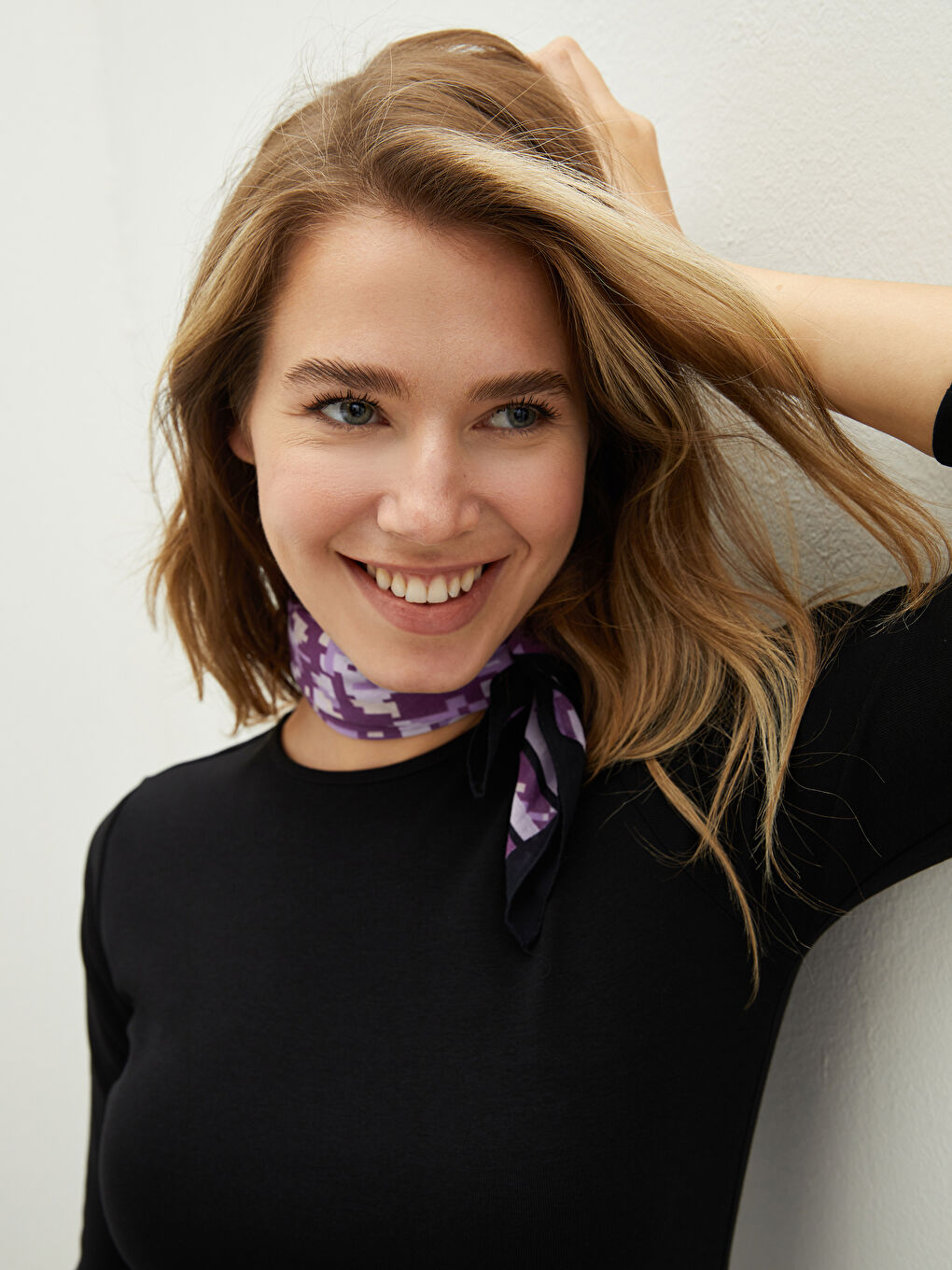 Lila Geometrik Desenli Kadın Bandana