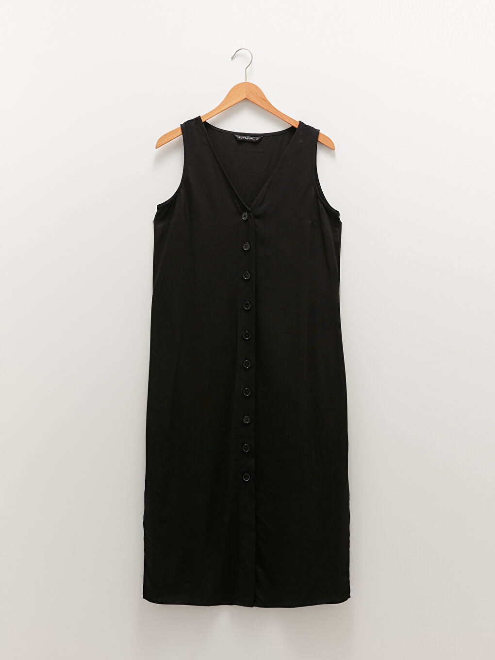 LCW Vision Robe Pour Femmes En Viscose À Encolure En V Droite Sans Manches Et Boutonnée Sur Le Devant -S1IR55Z8-CVL